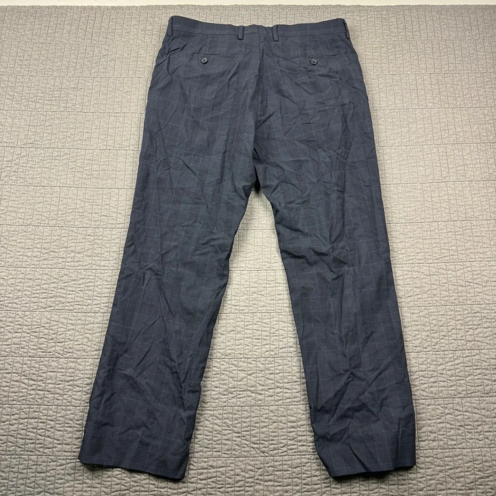 Banana Republic Mens 34x30 (34x29) Wool Tailored Navy Plaid Dress Pants Preppy